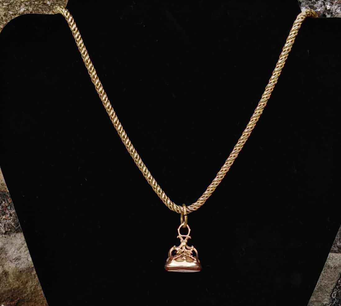 Antique Victorian Gold-Cased Carnelian Fob Pendant Necklace – 24" Heavy Rope Chain Statement Piece